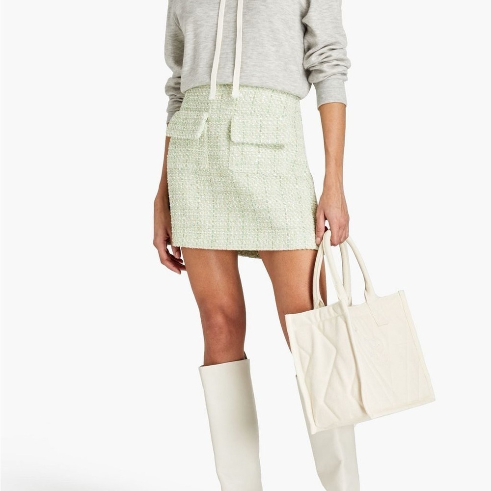NWT MAJE Metallic bouclé-tweed mini skirt Light Green size 42/US 10